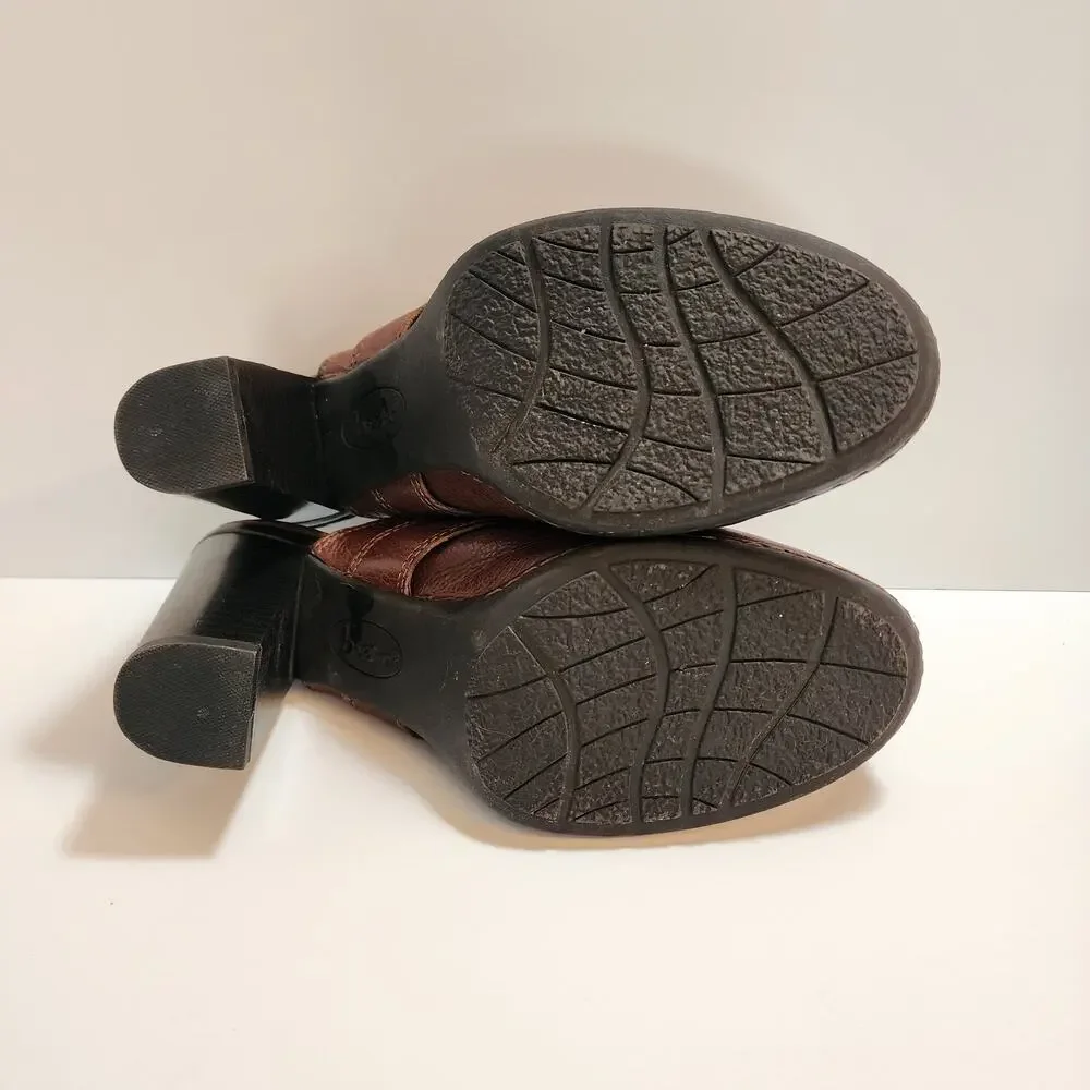 BOC Brown Leather‎ Slip On Clogs Stacked Heel Women's SZ 8